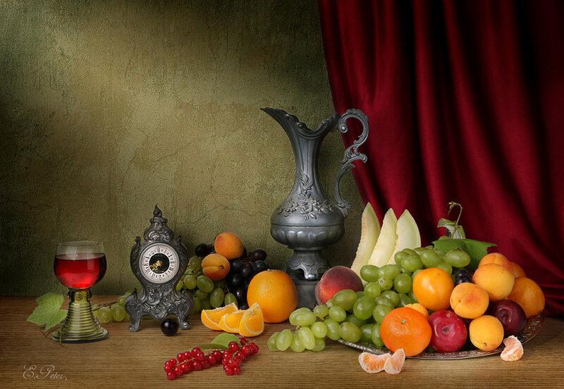 Still Life with Fruit and Clock