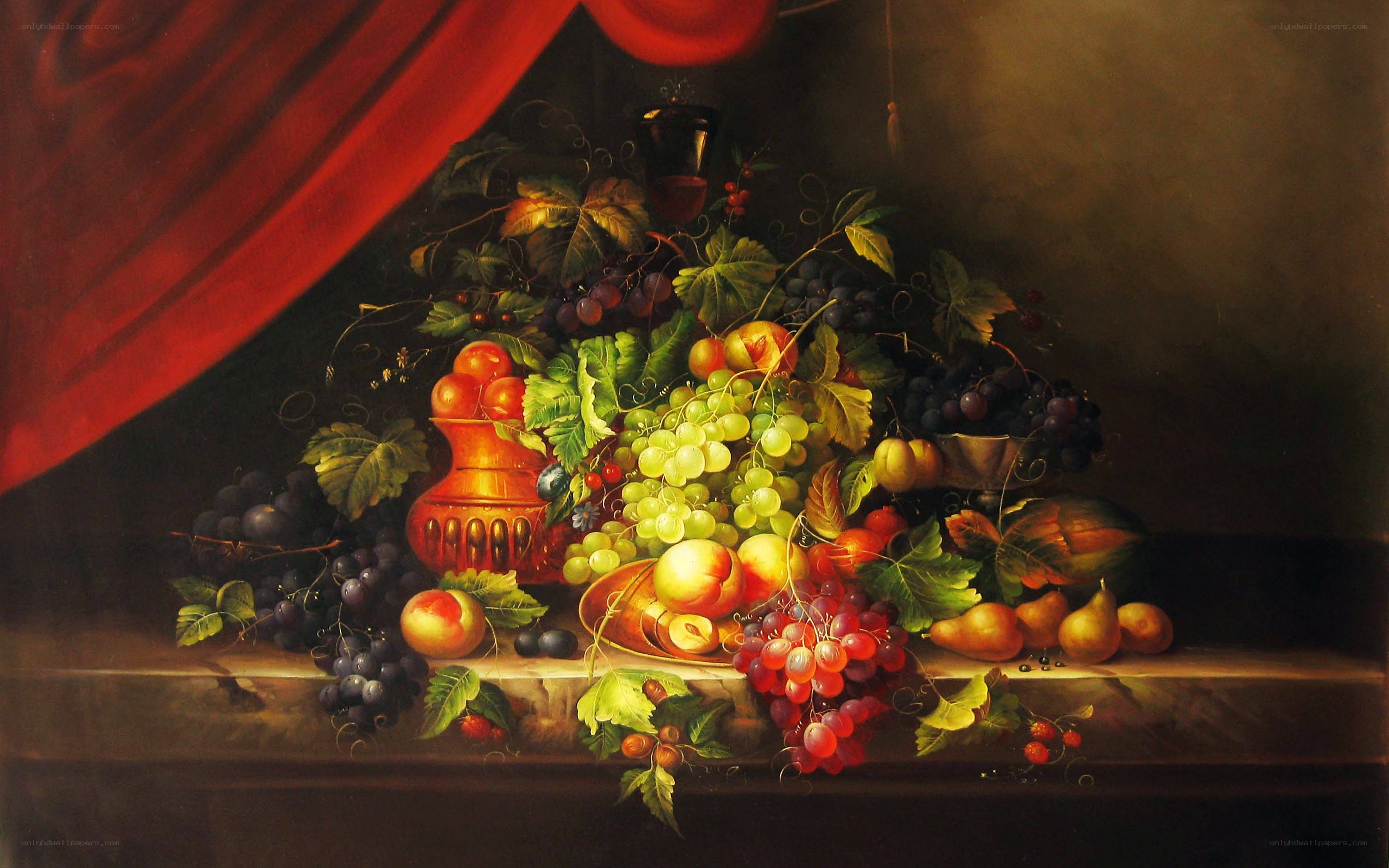 Still life with fruit and drapery