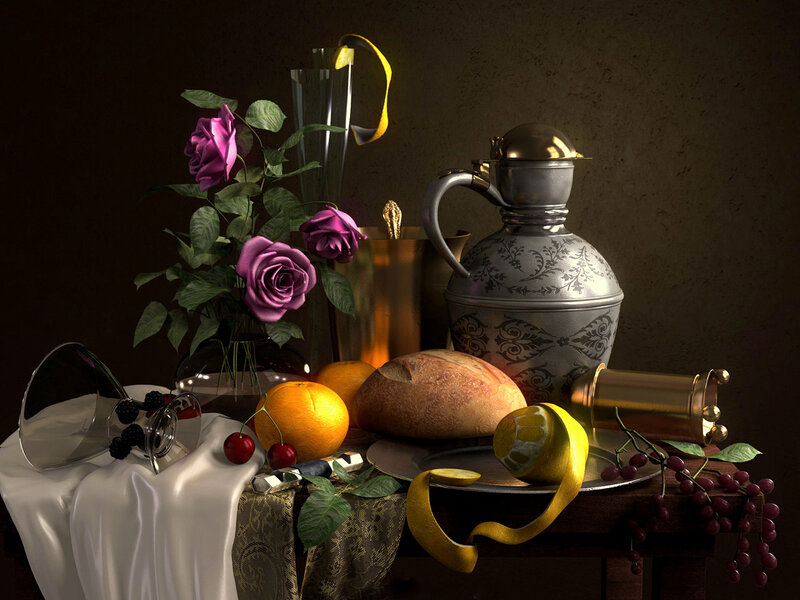 Still life with fruit and flowers