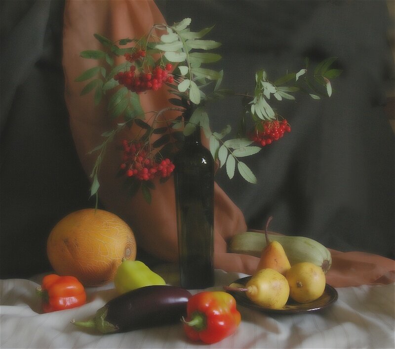 Still life with fruit and flowers