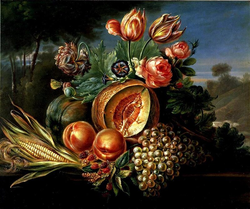 Still life with fruit and flowers