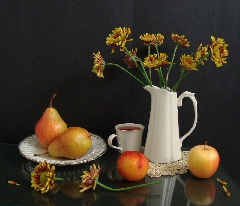 Still Life with Fruit and Flowers — Black