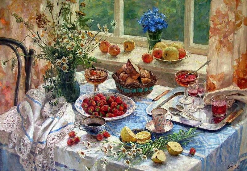 Still Life with Fruit and Flowers — Blue