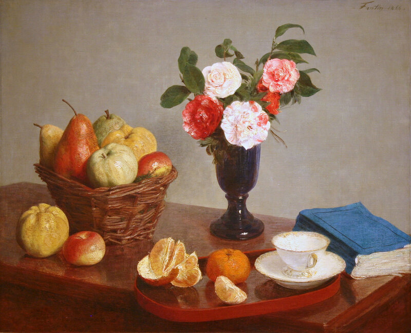 Still Life with Fruit and Flowers — Brown, Calm