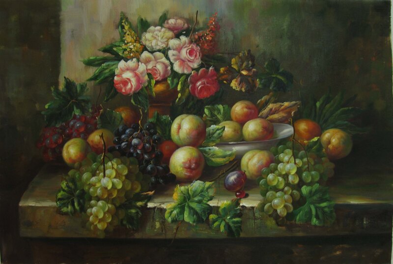 Still Life with Fruit and Flowers — Green