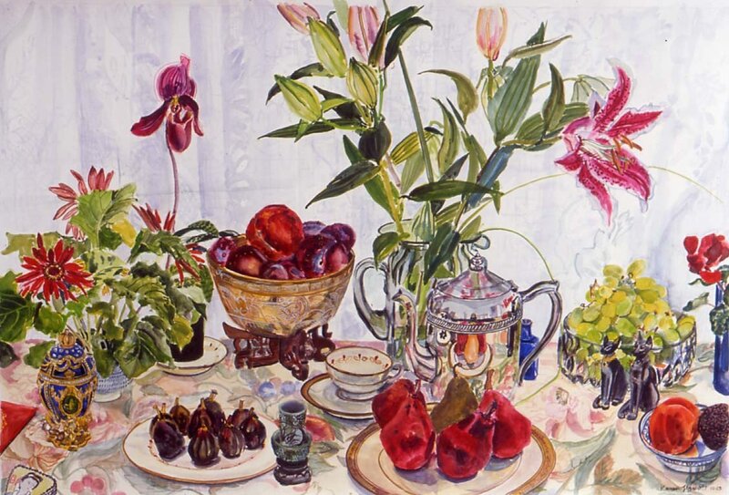 Still Life with Fruit and Flowers — Pink