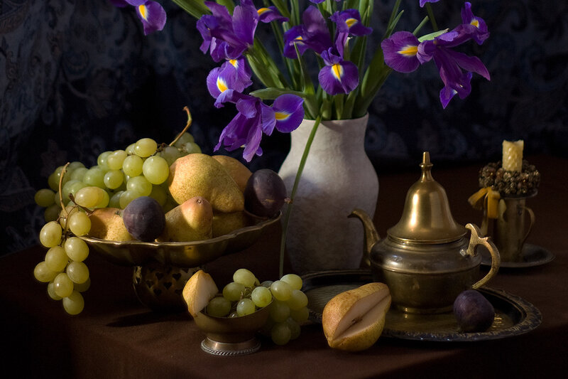 Still Life with Fruit and Flowers — Purple