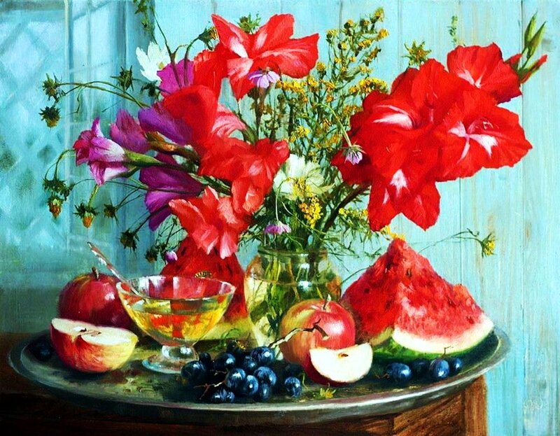 Still Life with Fruit and Flowers — Red, Calm, Afternoon