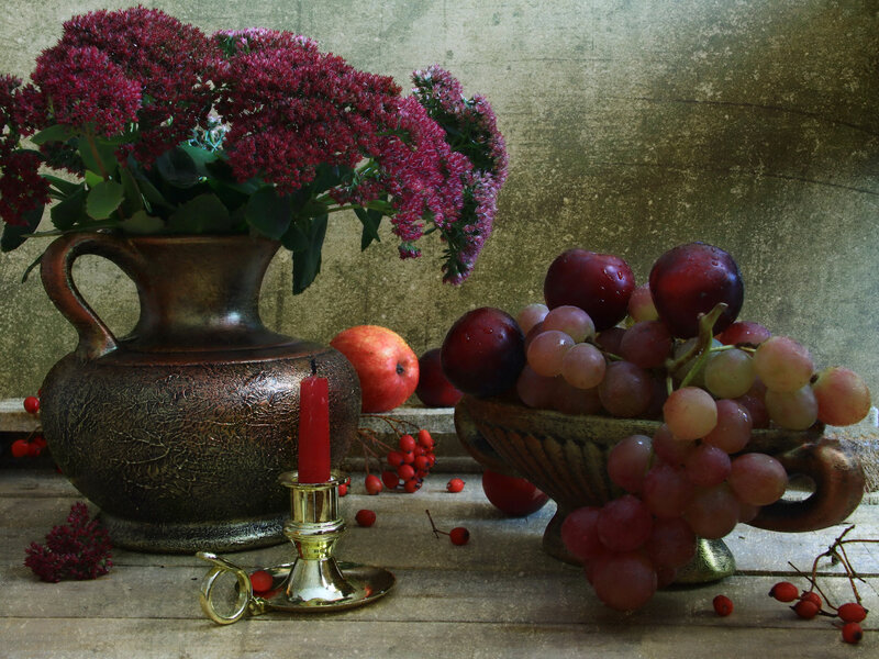 Still Life with Fruit and Flowers — Red, Calm