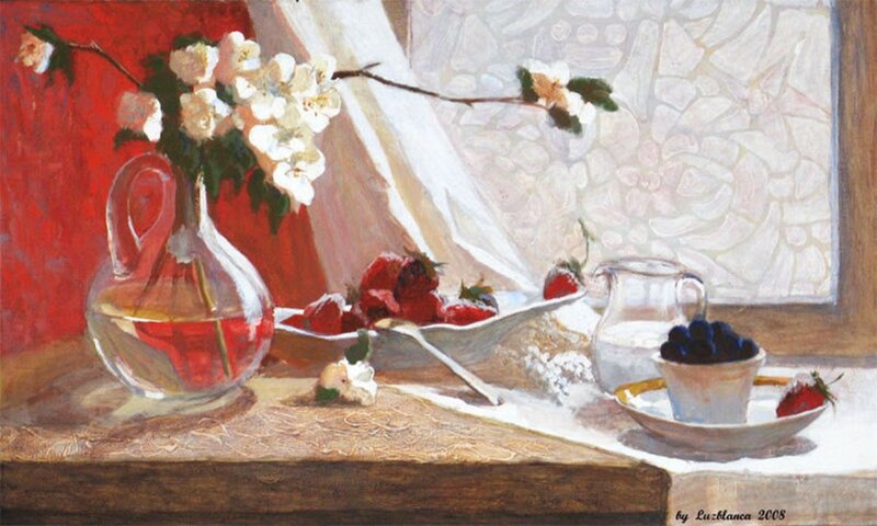 Still Life with Fruit and Flowers — Red, Serene