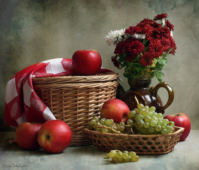 Still Life with Fruit and Flowers — Red