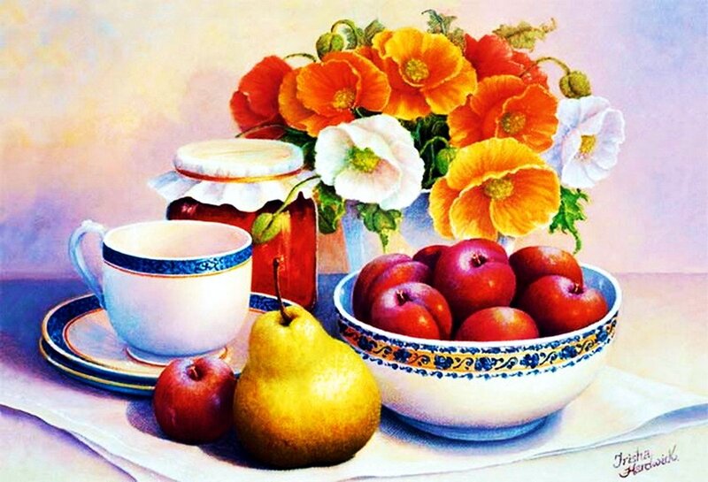 Still Life with Fruit and Flowers — White, Calm