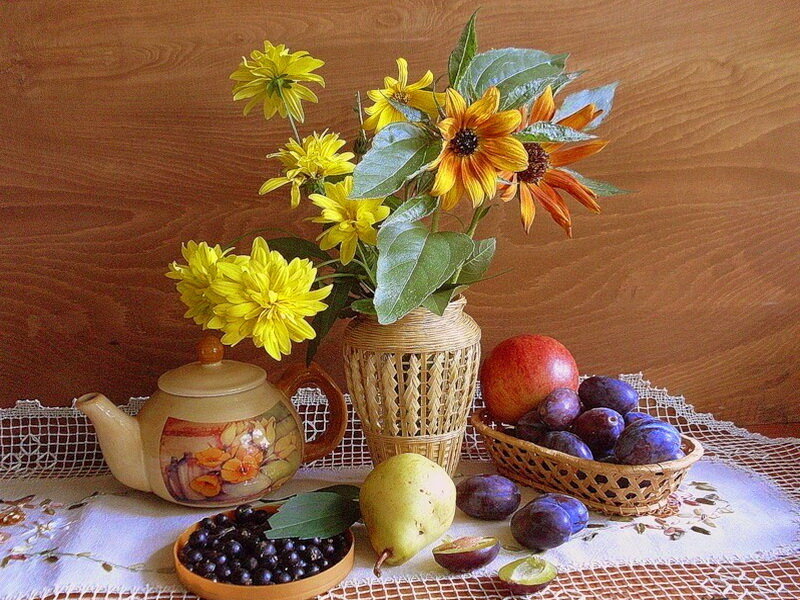 Still Life with Fruit and Flowers — Yellow, Calm