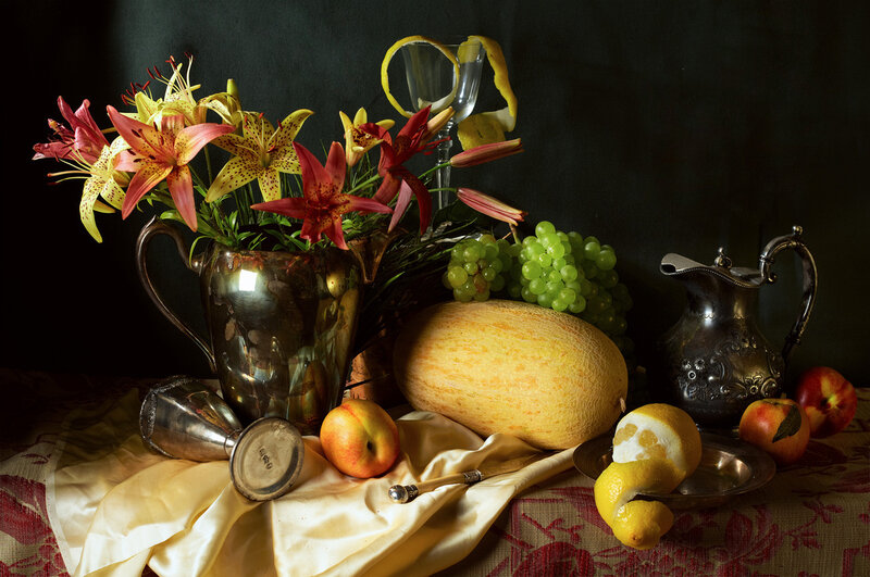 Still Life with Fruit and Flowers — Yellow, Dramatic