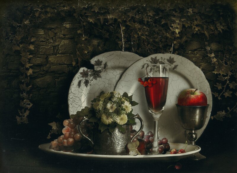 Still Life with Fruit and Glass — White, Dramatic