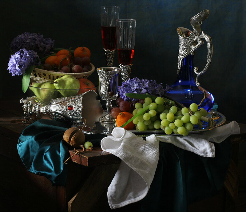 Still Life with Fruit and Glassware — Blue