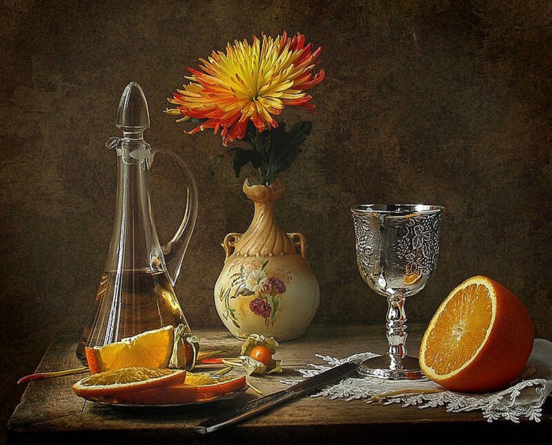 Still Life with Fruit and Glassware — Brown