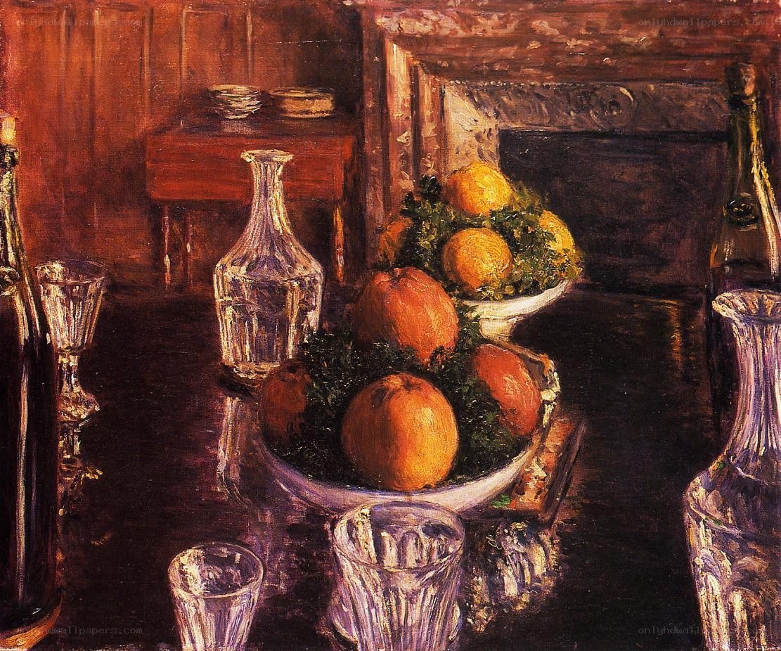 Still life with fruit and glassware
