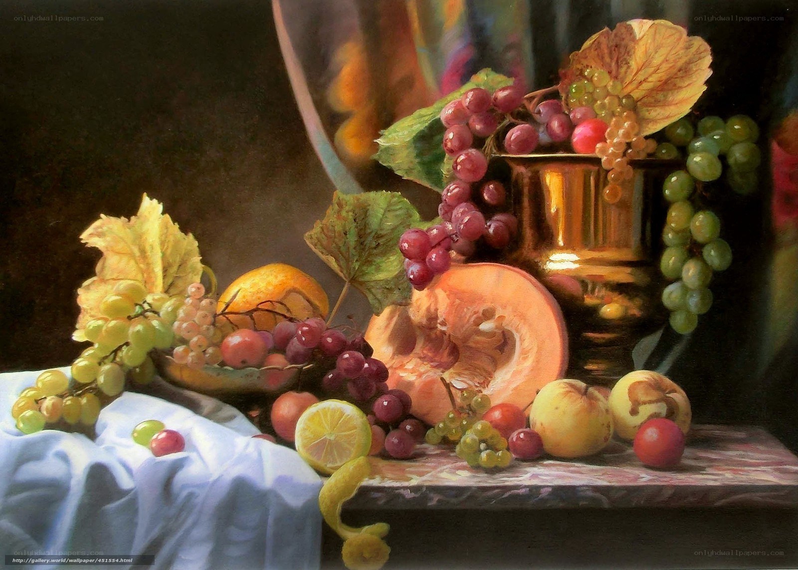 Still life with fruit and grapes