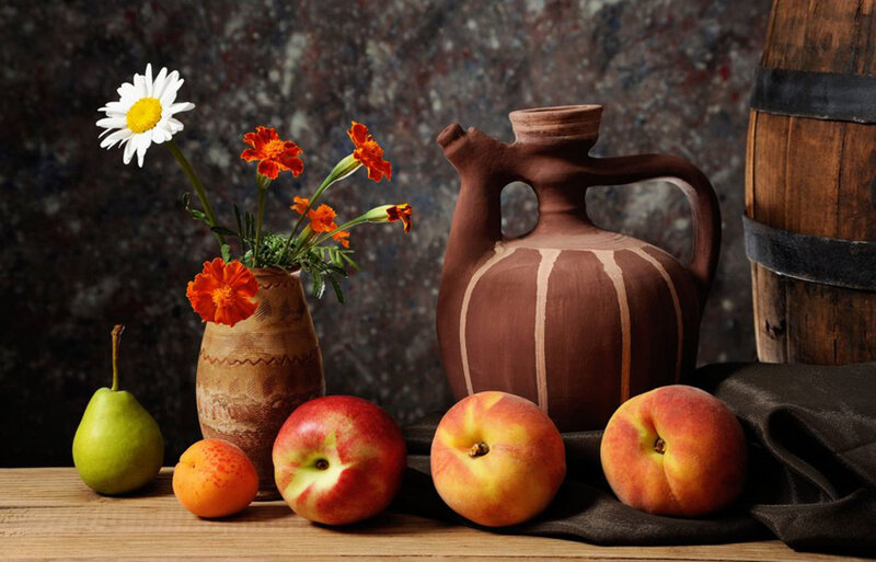 Still Life with Fruit and Jug — Brown, Calm