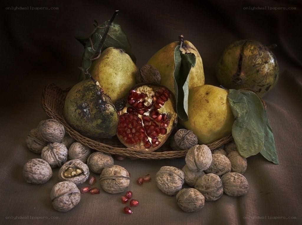 Still life with fruit and nuts