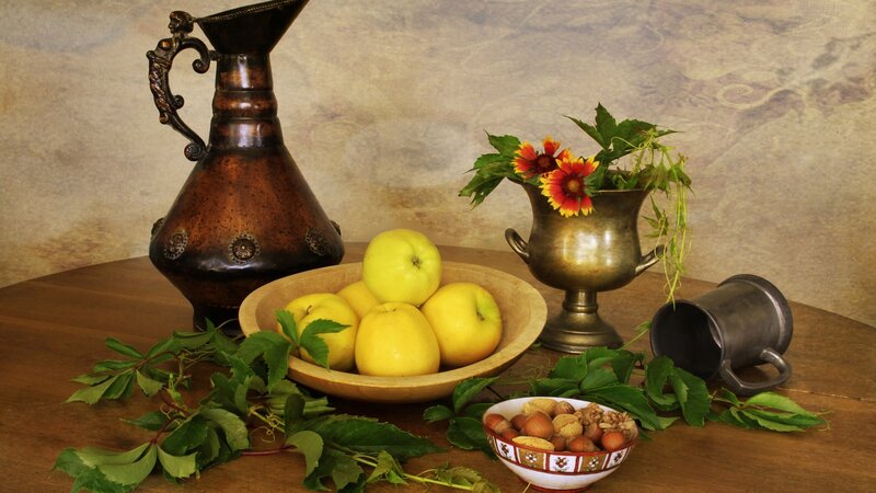 Still Life with Fruit and Pitcher — Brown, Calm