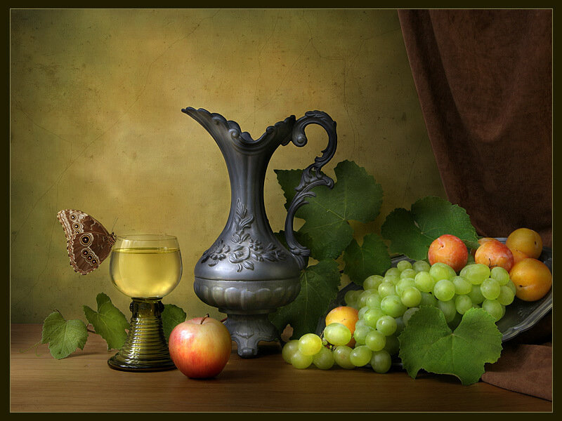 Still Life with Fruit and Pitcher — Green, Serene