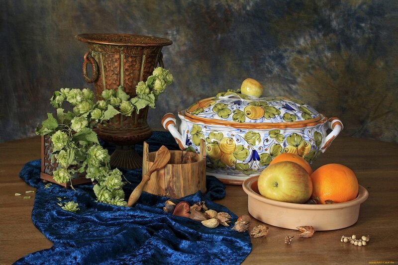 Still Life with Fruit and Pottery — Blue