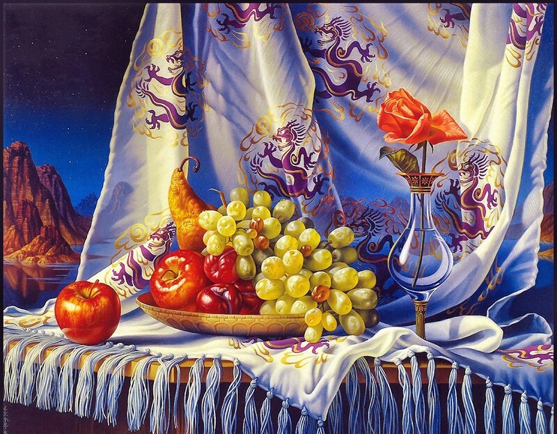 Still Life with Fruit and Rose — Blue
