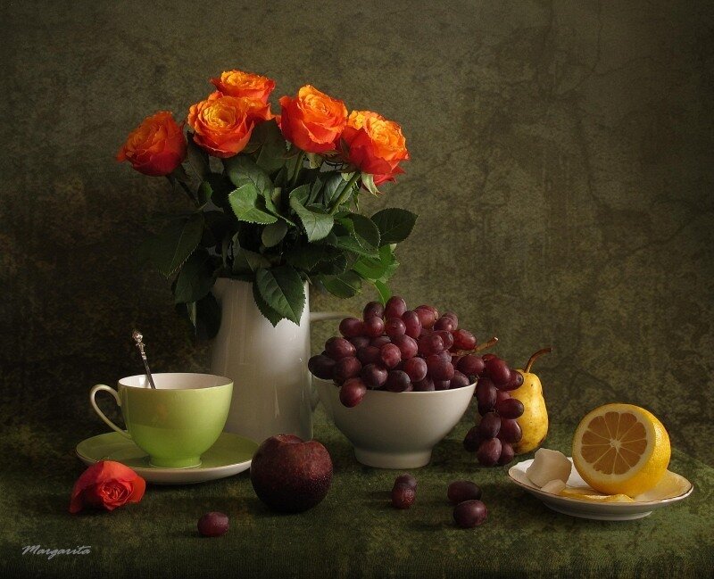 Still Life with Fruit and Roses — Green