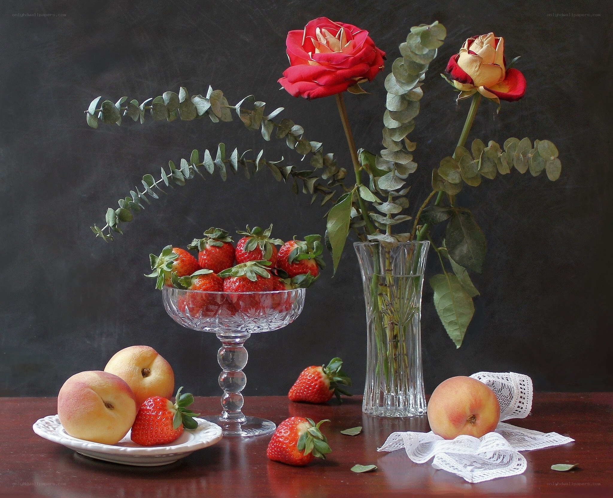 Still life with fruit and roses