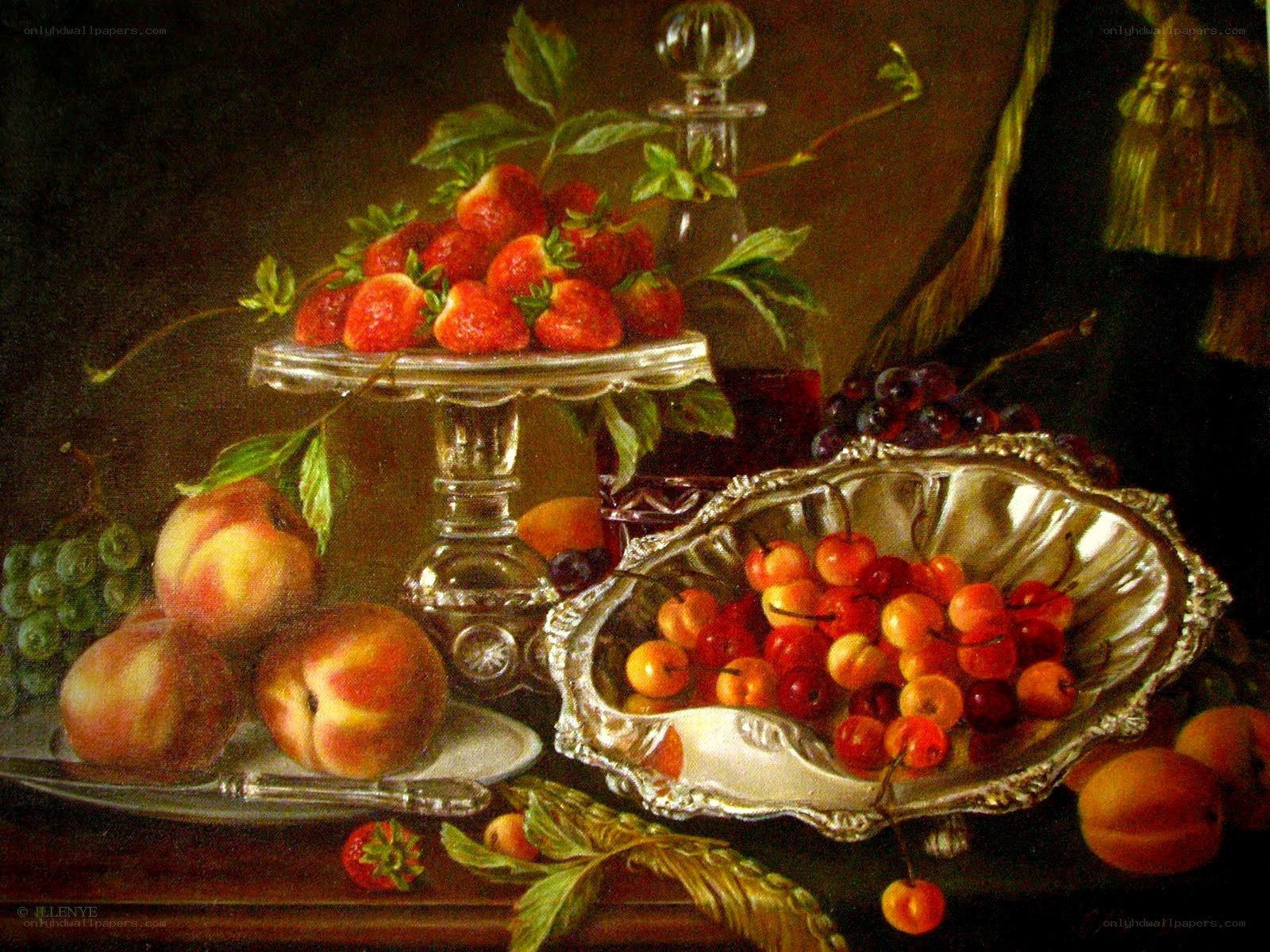 Still life with fruit and silver