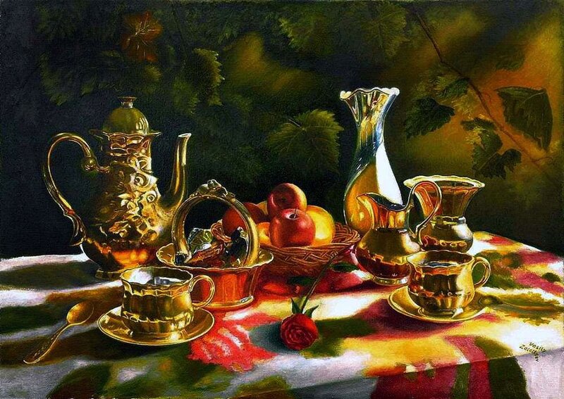 Still Life with Fruit and Silverware — Gold