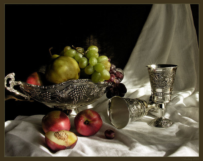 Still life with fruit and silverware
