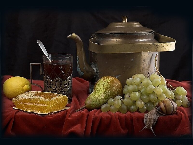 Still Life with Fruit and Tea — Red