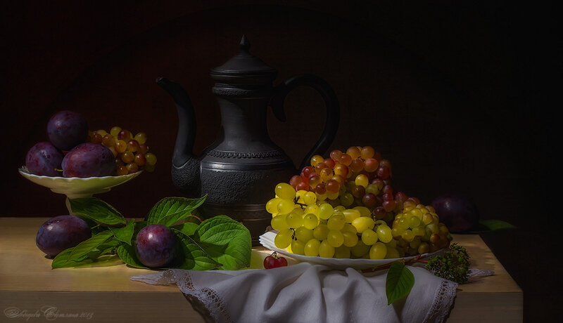 Still Life with Fruit and Teapot — Brown