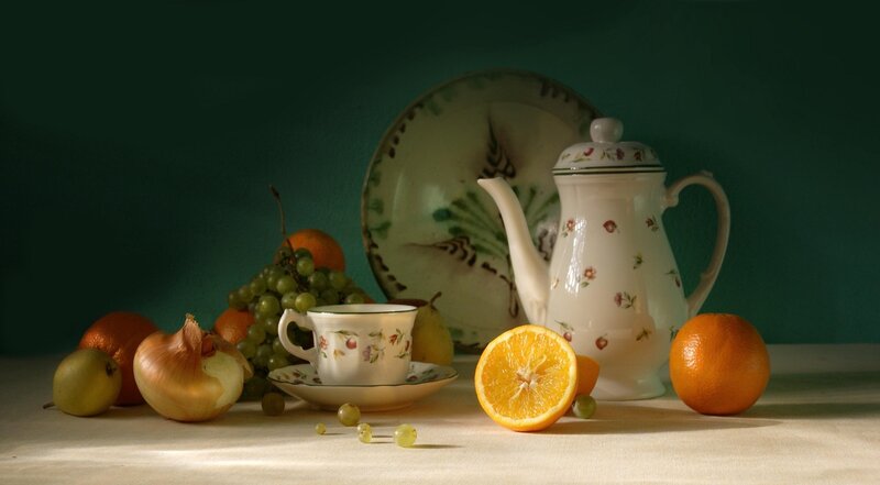 Still Life with Fruit and Teapot — Green