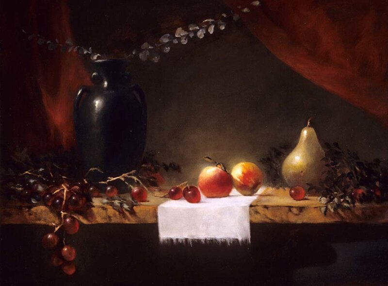 Still Life with Fruit and Vase — Black