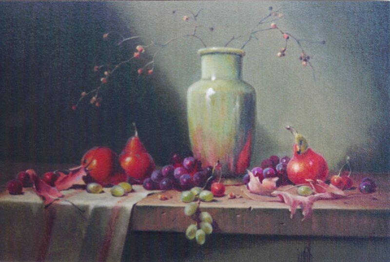 Still Life with Fruit and Vase — Green