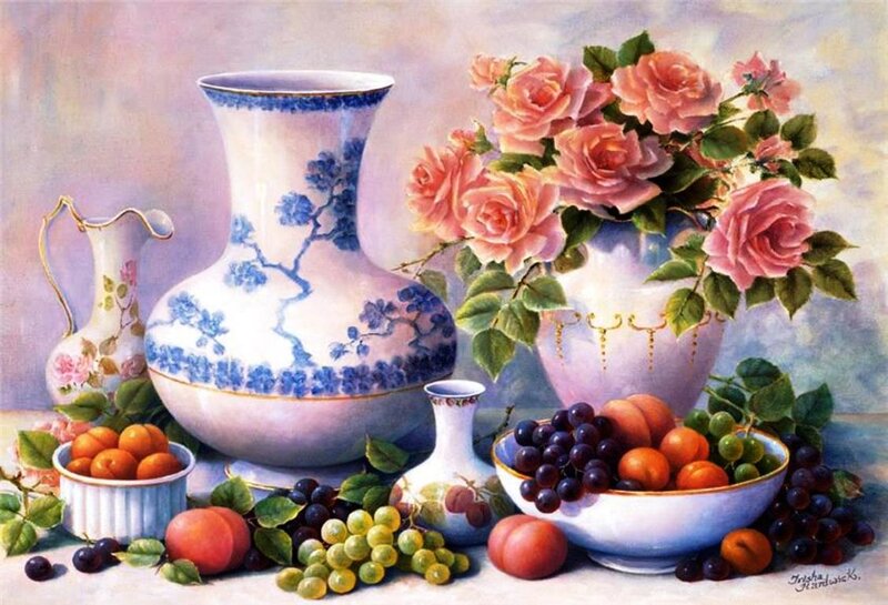 Still Life with Fruit and Vases — Pink