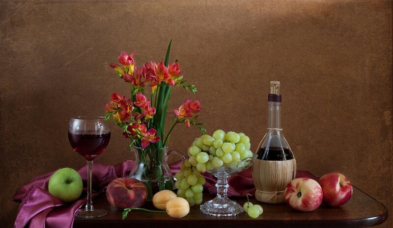 Still Life with Fruit and Wine — Brown, Calm