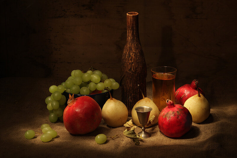 Still Life with Fruit and Wine — Brown