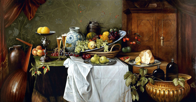 Still Life with Fruit and Wine — Green, Dramatic