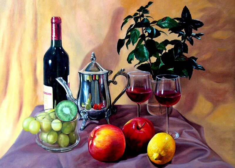 Still Life with Fruit and Wine — Purple