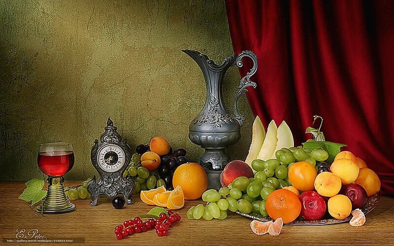 Still life with fruit and wine
