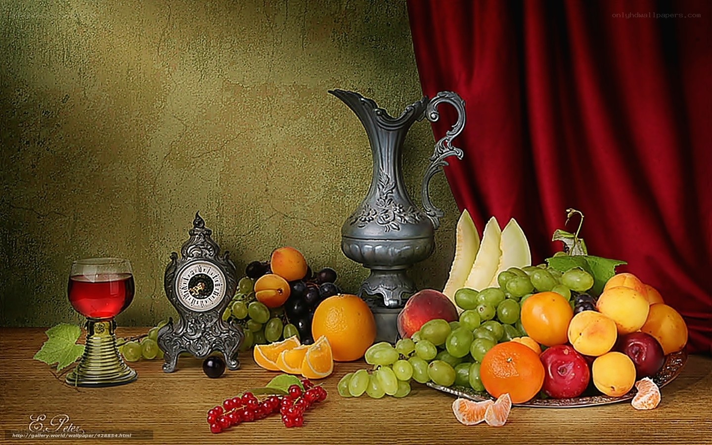 Still life with fruit and wine