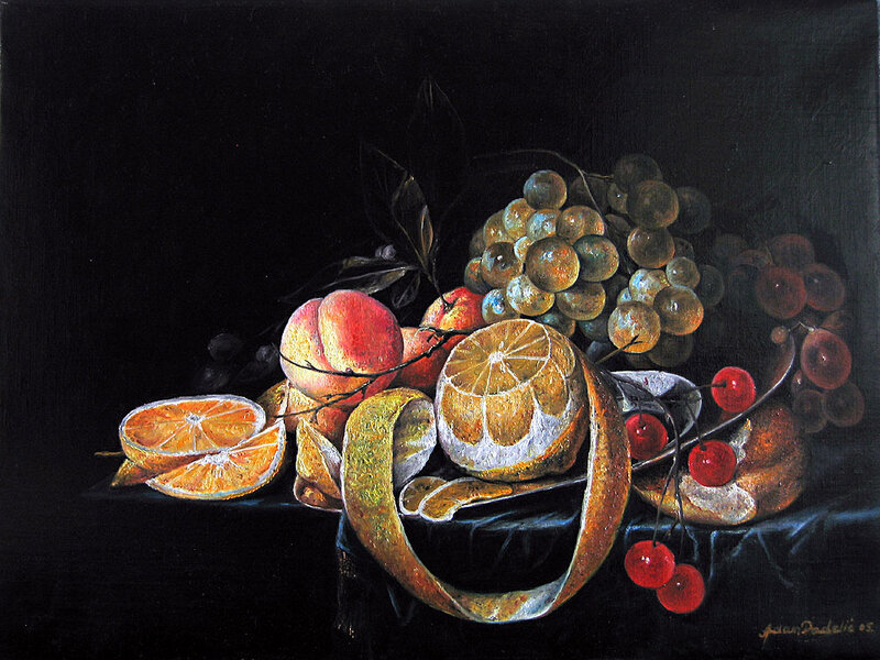 Still Life with Fruit — Black, Dramatic