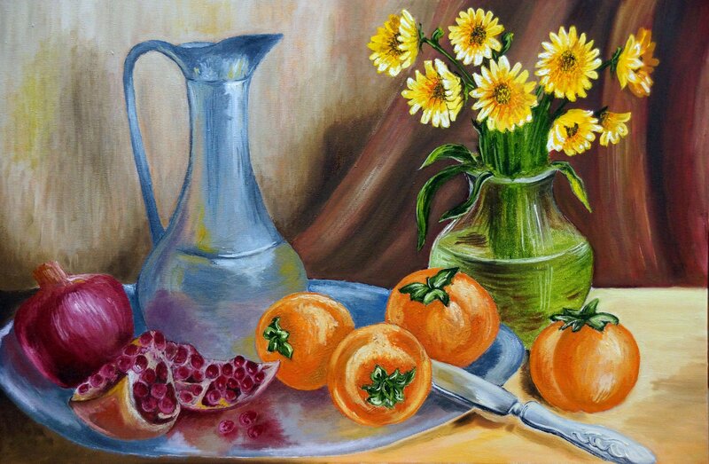 Still Life with Fruit — Blue, Calm, Painting