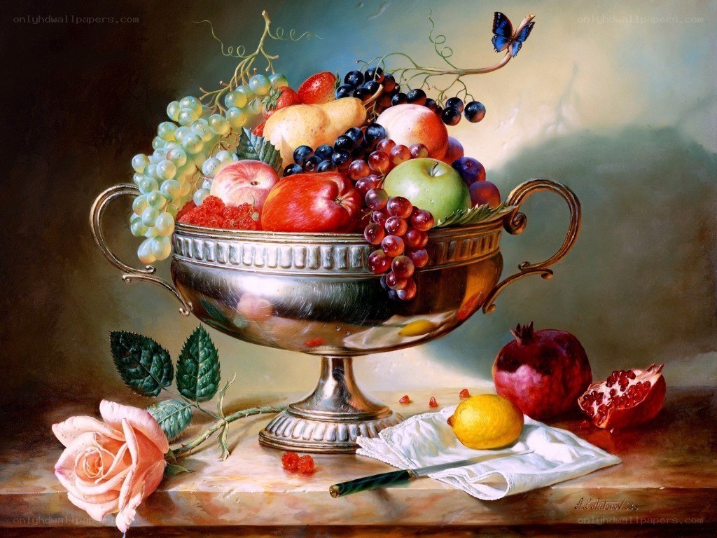 Still life with fruit bowl