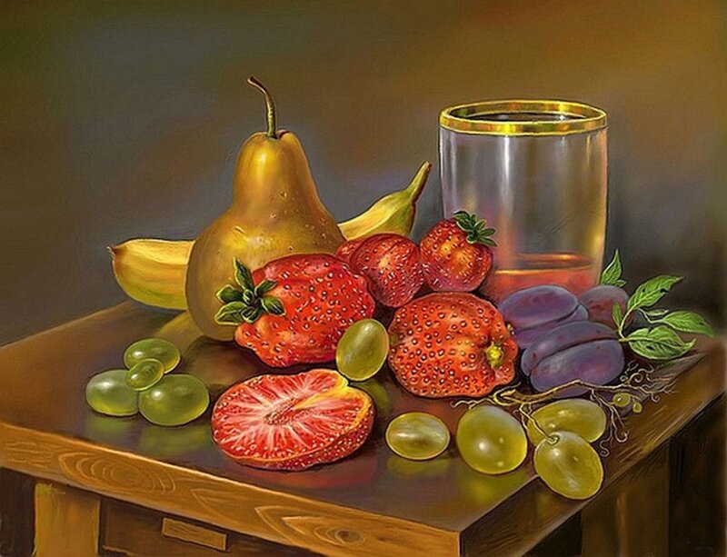 Still Life with Fruit — Brown, Calm, Painting, Pear